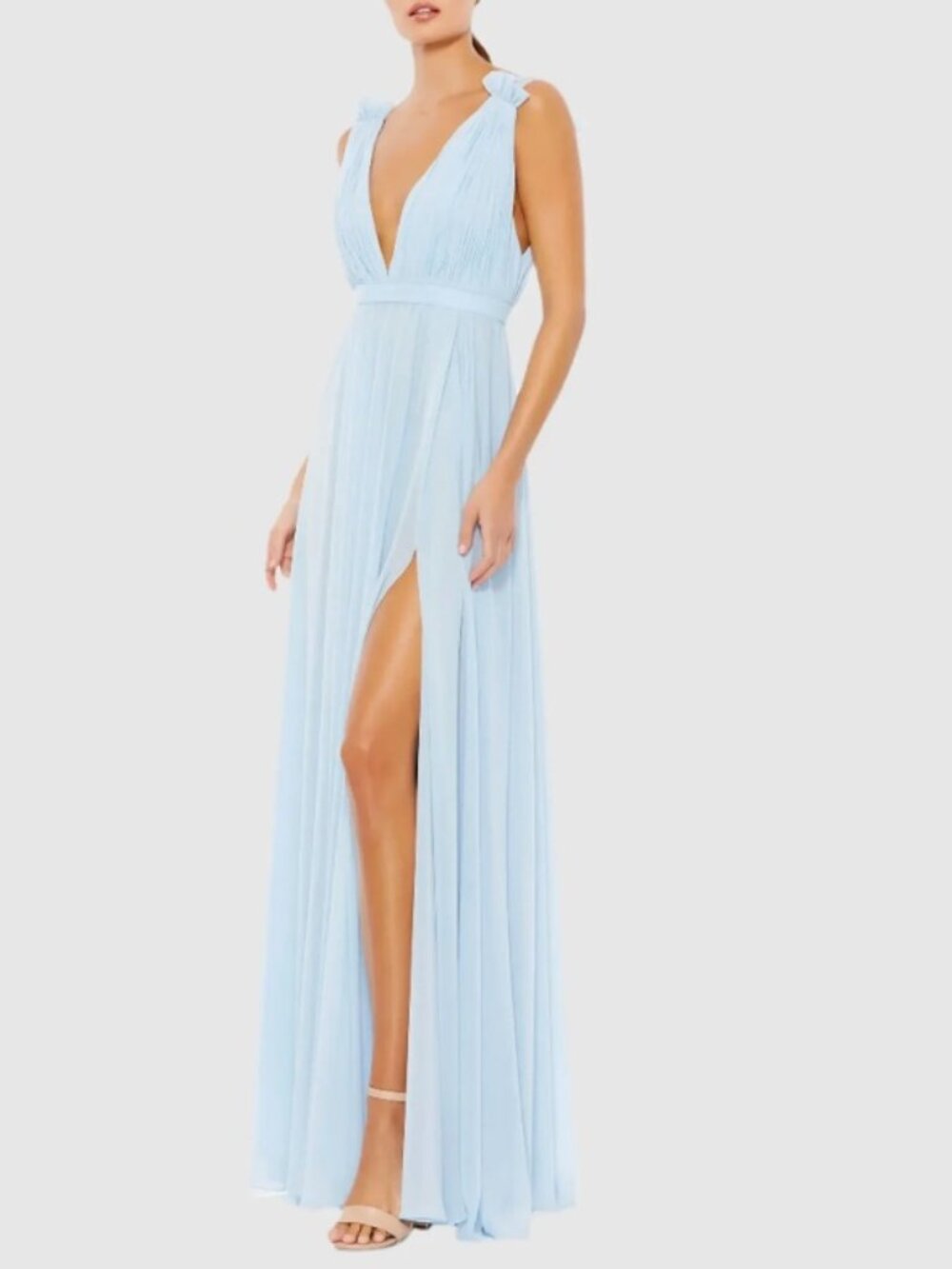 IEENA for Mac Duggal Light Blue Pleated Halter Gown | Size 4